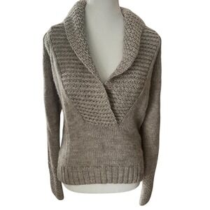 Ann Taylor LOFT Taupe Alpaca Wool Blend Shawl Collar Knit Sweater Womens XS